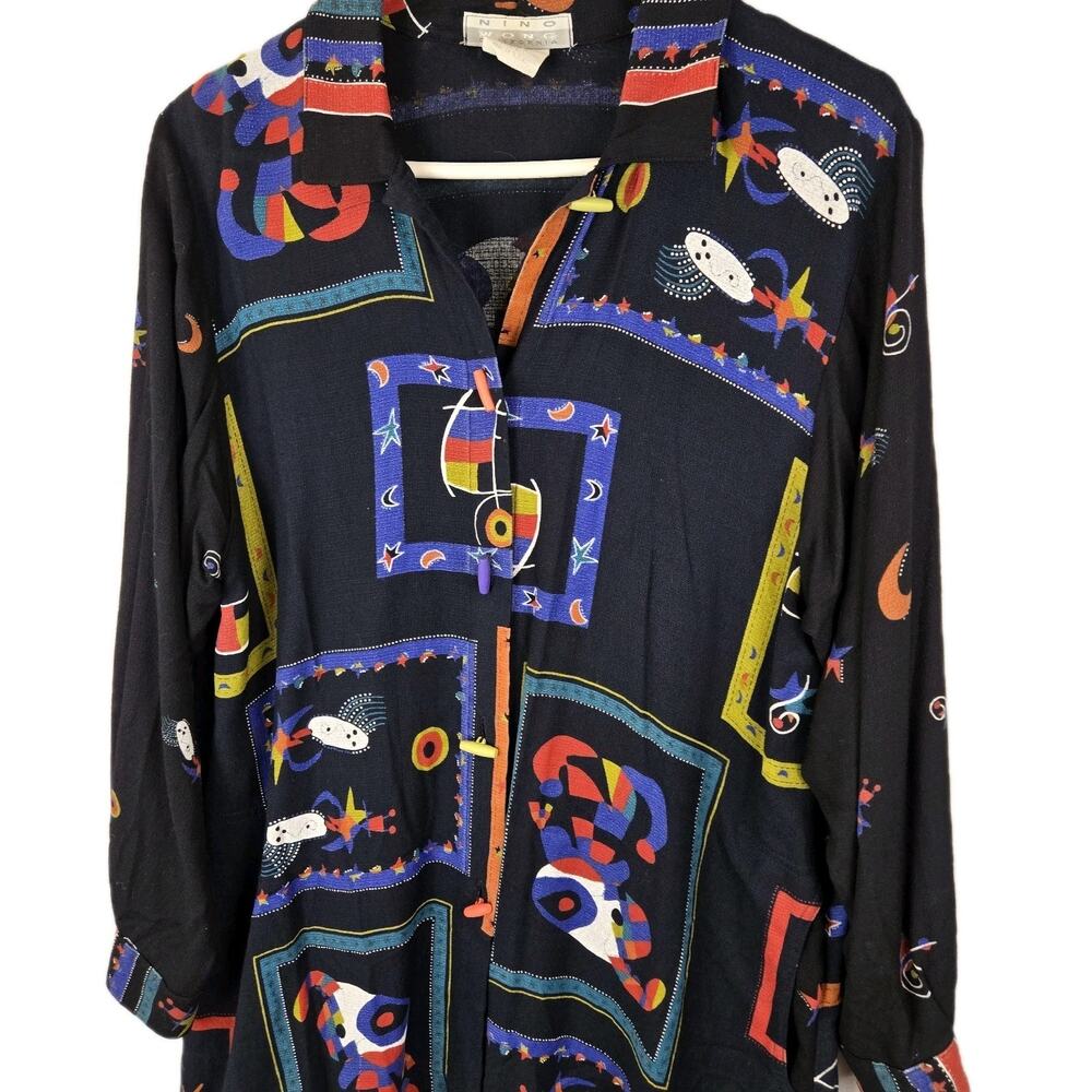 Vintage Nino Wong Abstract Black Shirt Sz L 80's Vibes Unique RetroPunk USA